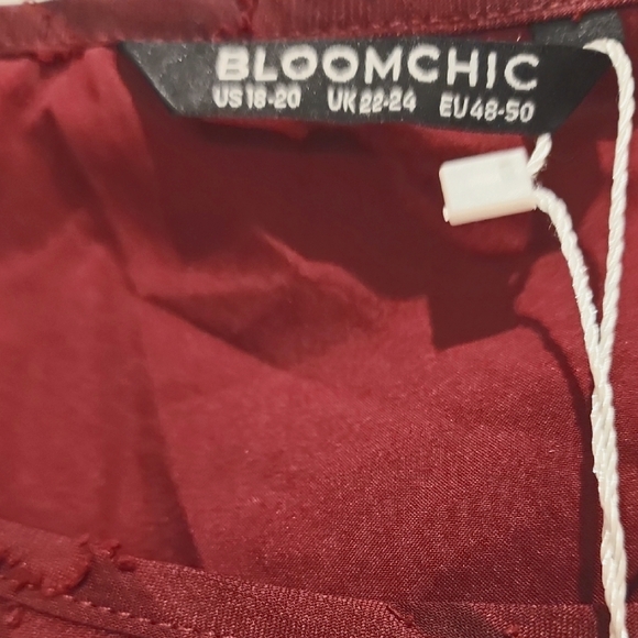 NEW Burgundy Floral Print Ruffle Tiered Flutter Sleeve Mesh Blouse 2x - Picture 4 of 6